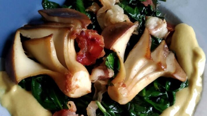 Spinatsalat mit Pilzen &amp; Speck - Spinatsalat mit Pilzen &amp; Speck