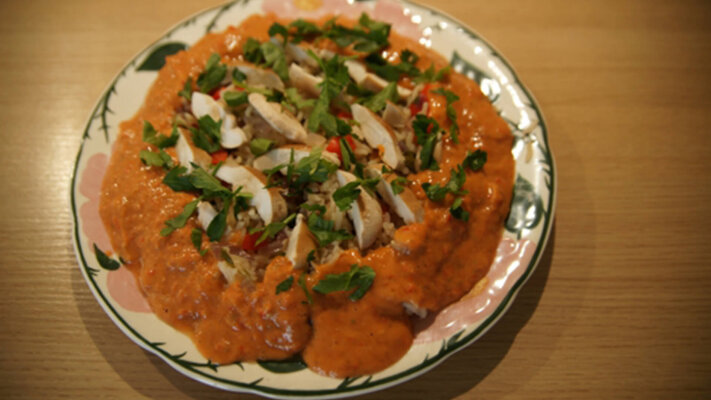 Reis-Eintopf mit Shiitake-Pilzen und Tomaten-Paprika-Sauce - Reis-Eintopf mit Shiitake-Pilzen und Tomaten-Paprika-Sauce