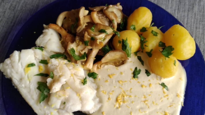 Kabeljaufilet mit Limonenseitlingen - Kabeljaufilet mit Limonenseitlingen